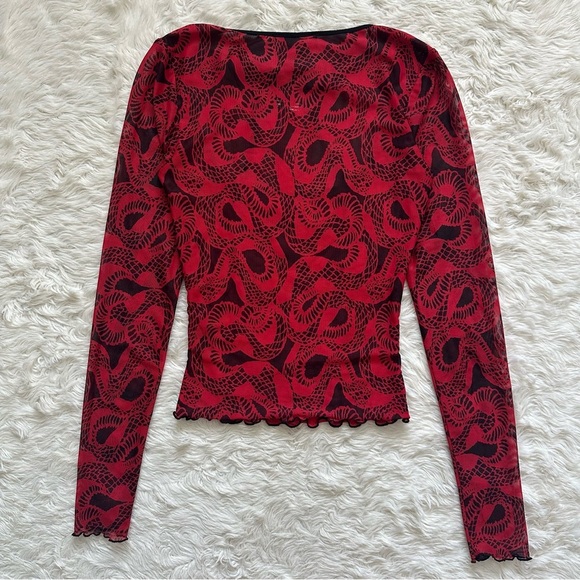I.AM.GIA Crop Top Medusa Top Mesh Long Sleeve Snakeprint Red Black Sz XS - Picture 4 of 12